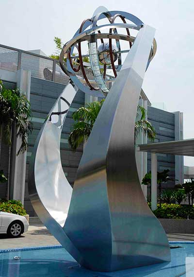 Corporate sculpture with armillary sphere, Singapore