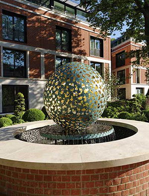 Custom sculptures and water features for luxury real estate, London, England