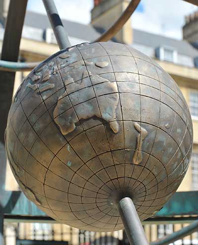 Personalized details: a globe showing the track of the first fleet to Australia