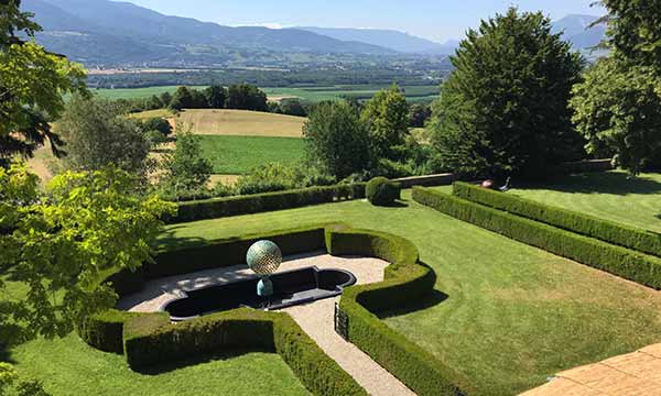 Mantle bronze sphere with breathtaking French mountain views