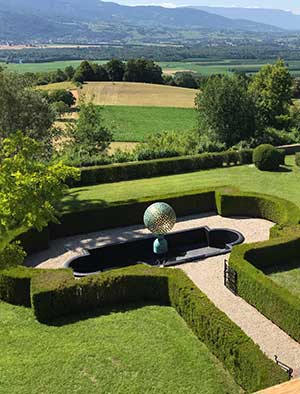 Bespoke water feature for a pond in the formal garden of a French château
