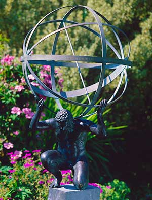 Atlas bronze sculpture supporting an armillary sundial