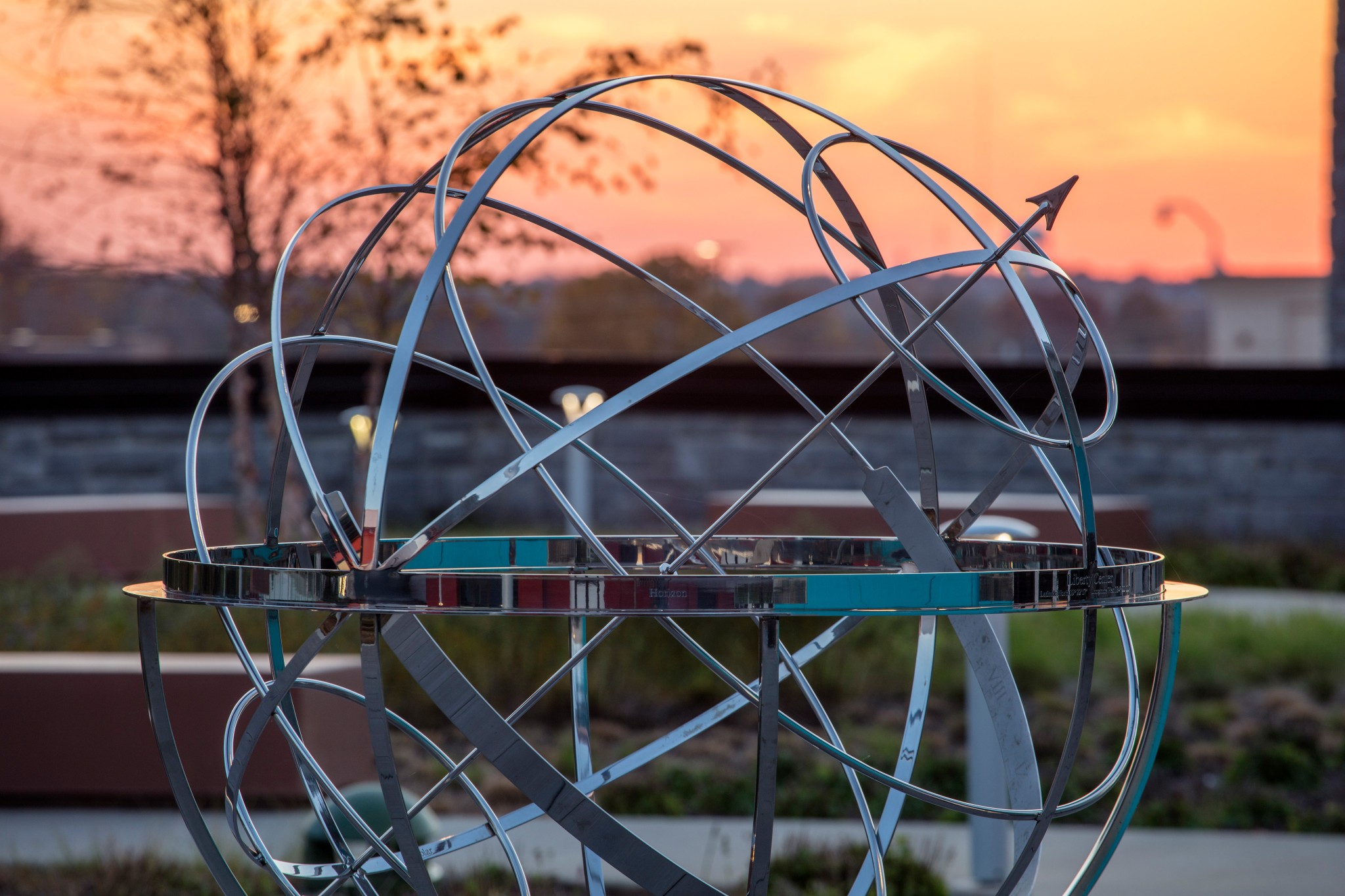 Stainless steel armillary sphere with a view