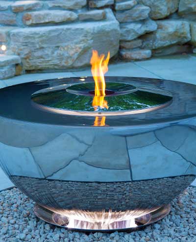 Stainless Steel Fire Pit and Water Feature