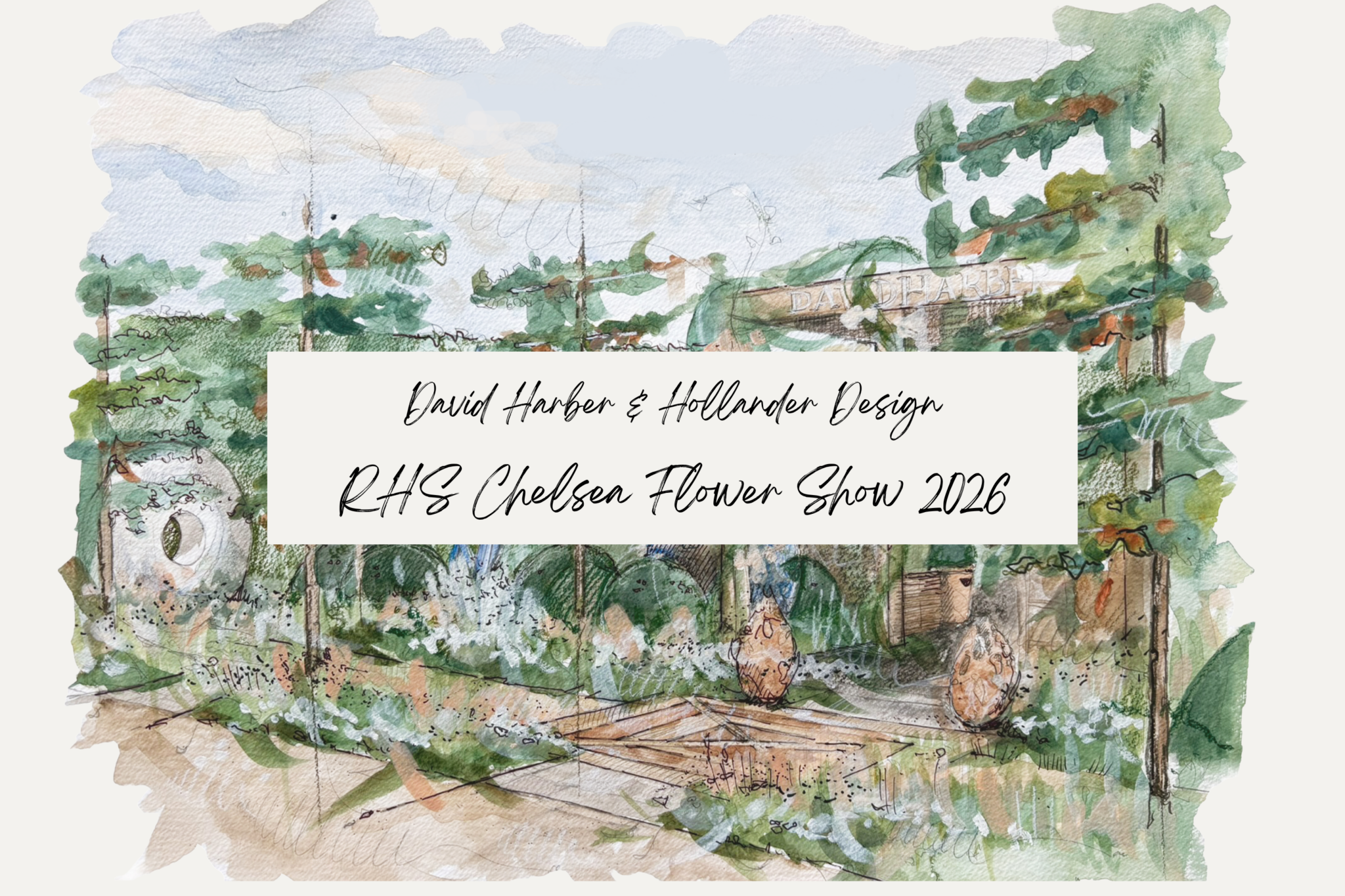 Watercolour render of David Harber stand at RHS Chelsea Flower Show 2026