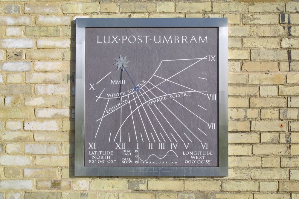 vertical sundial set up on a wall