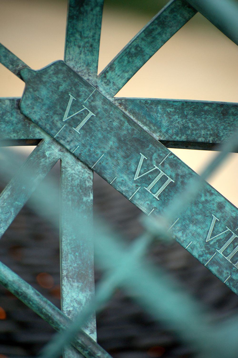 close up of sundial set up showing Roman numerals
